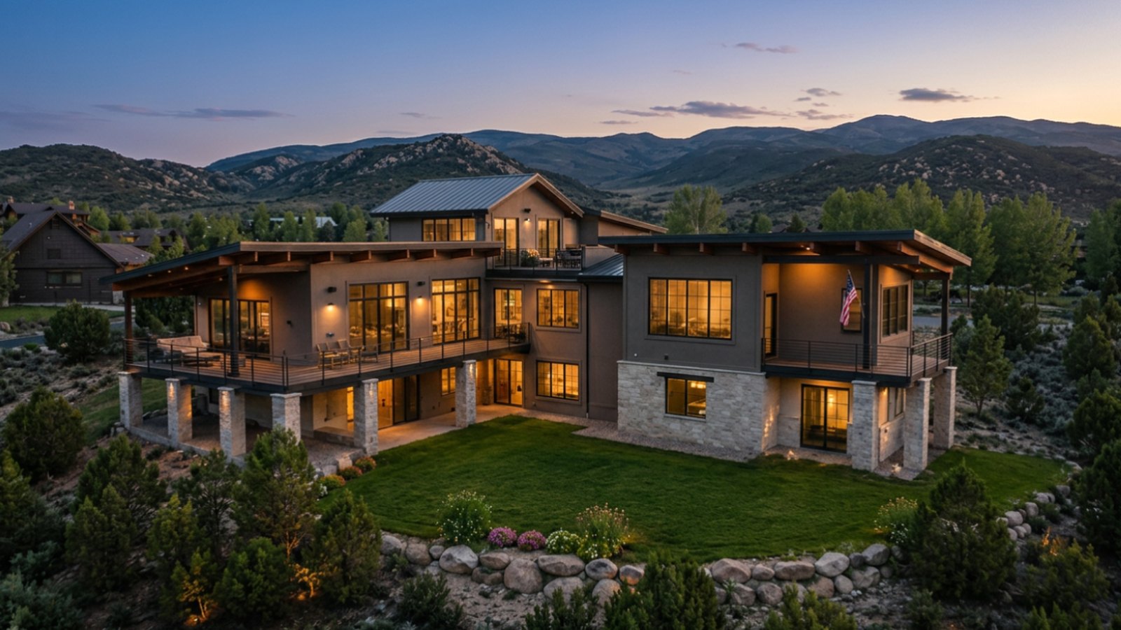 Mountain modern home in Eagle Ranch designed and built by RAL Architects, with the Sawatch Range beyond